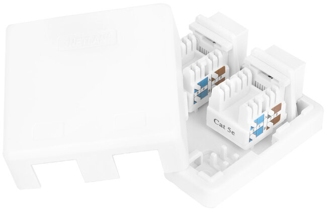 Настенная розетка NETLAN EC-UWO-2-UD2-WT-10, Кат.5e, 2 порта, неэкранированная, белая, 10шт.