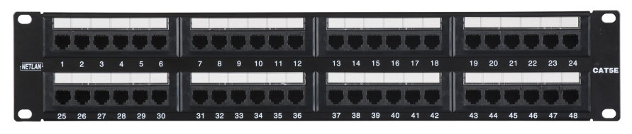 Коммутационная панель NETLAN EC-URP-48-UD2 19", 2U, 48 порта, Кат.5е (Класс D), 100МГц, RJ45/8P8C