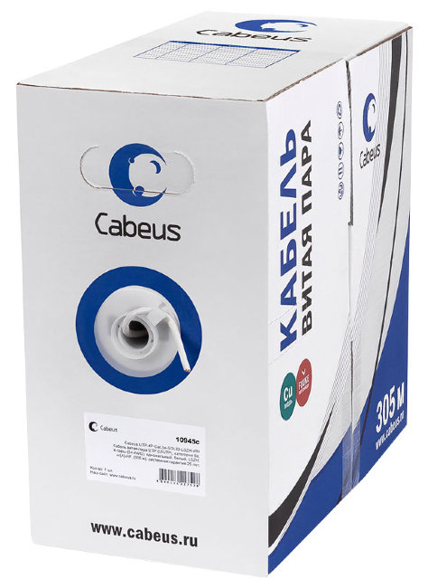 Витая пара кат.5e Cabeus UTP-4P-Cat.5e-SOLID-LSLTx-GY 4 пары 305 метров серая, 305м