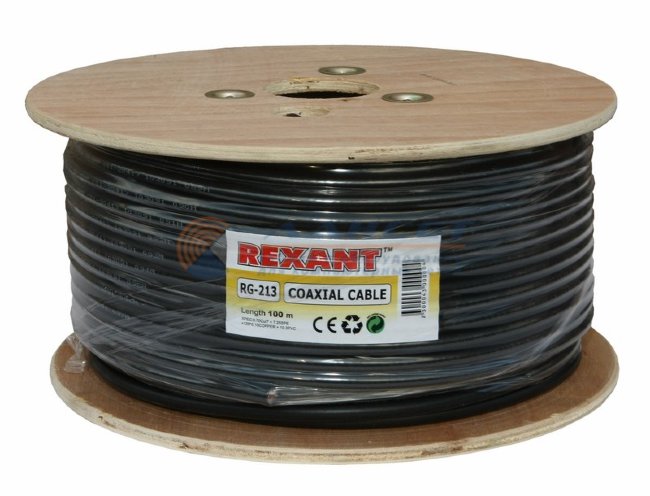 Кабель коаксиальный REXANT RG-213, 50 Ом, Cu/Cu, 96%, бухта 100 м, черный