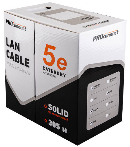 UTP4 PROconnect CCA CAT-5e 24AWG, INDOOR кор 305 м