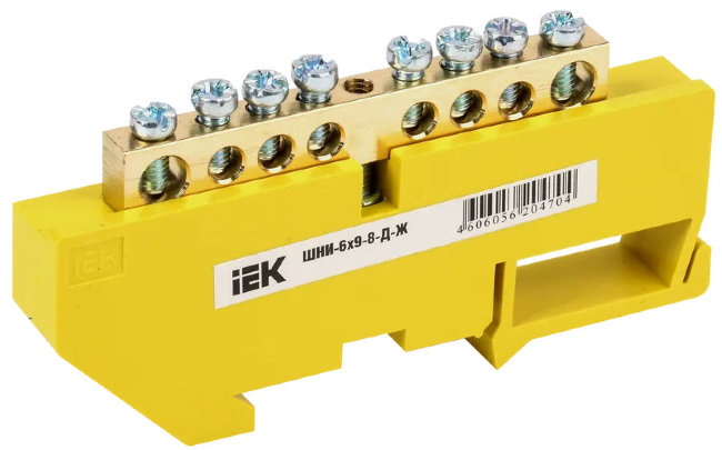 Шина PE "земля" на DIN-изоляторе ШНИ-6х9-10-Д-Ж IEK