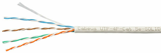 Cabeus UTP-4P-Cat.5e-SOLID-LSZH-GY-LIGHT-100 Кабель витая пара UTP (U/UTP), категория 5e, 4 пары 0,48мм (24 AWG),  одножильный, LSZH нг(А)-HF, серый, (100 м)