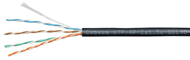 Cabeus UTP-4P-Cat.5e-SOLID-OUT-LSZH-UV-100 Кабель витая пара UTP (U/UTP), категория 5e, 4 пары (24 AWG),  одножильный, для внутренней и внешней прокладки (+75 C - -40), LSZH-UV (100 м)