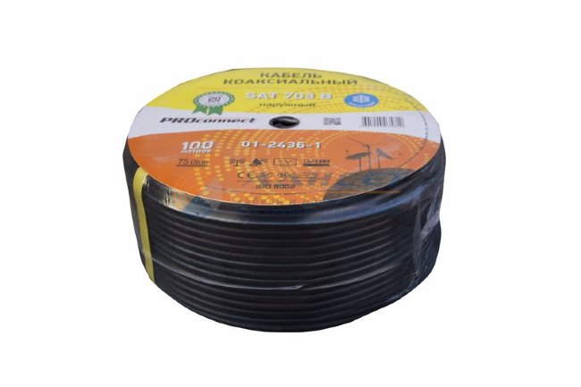 Кабель SAT 703 B Cu/Al/Al, (75%), 75 Ом, бухта 100м., чёрный OUTDOOR  PROCONNECT
