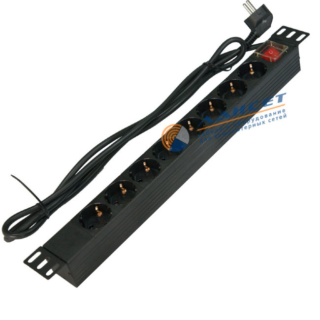 Блок розеток NTSS-PDU-1U-PL-8S пластик 220В, 19", 1U, 8 розеток, 2К+З со шнуром 1,8м.