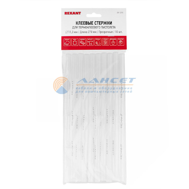 Клеевые стержни REXANT, Ø11 мм, 270 мм, прозрачные, 10 шт., хедер