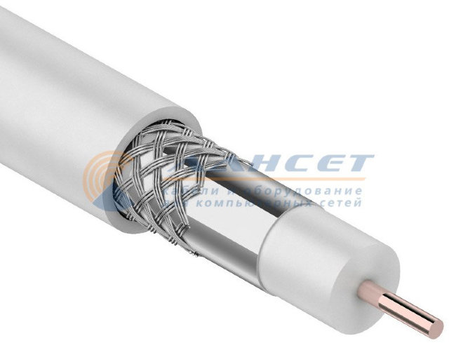 Кабель RG-6U, (64%), 75 Ом, 100м., белый  REXANT