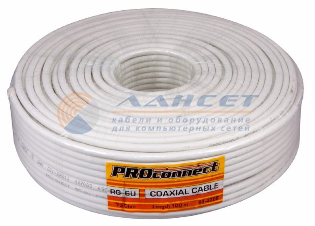 Кабель RG-6U, (32%), 75 Ом,  бухта 100м., белый  PROCONNECT LIGHT
