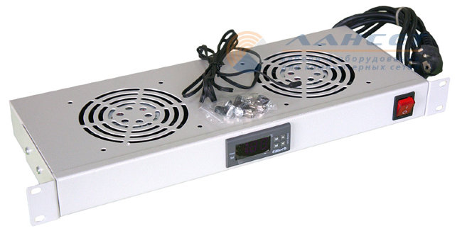 Вентиляторный модуль NTSS УНИВЕРСАЛЬНЫЙ 2 элемента с термостатом, переднего крепления 1U, 19"