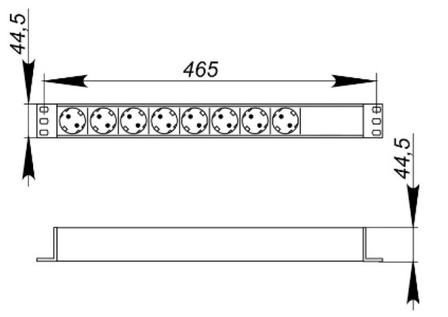 Блок розеток NTSS-PDU-DA1016, 19", 1U, алюминий, 1ф10A, 2.3кВт, (8) Schuko CEE 7/7, выкл. с подсв.и крыш., вх. 60320 С14