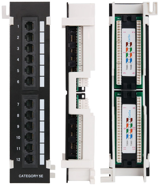 Коммутационная панель NETLAN EC-UWP-12-UD2 настенная 12 портов Кат.5е RJ45/8p8c черная