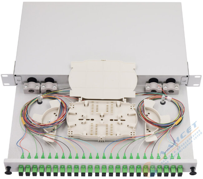 Кросс распределительный стоечный Basic Type укомплектованный, выдвижной 1U 19" 24 SC/APC, серый