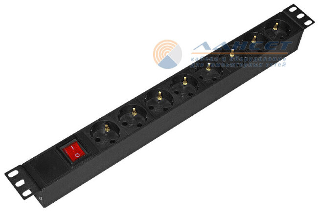 Блок розеток NTSS-PDU-DA1016, 19", 1U, алюминий, 1ф10A, 2.3кВт, (8) Schuko CEE 7/7, выкл. с подсв.и крыш., вх. 60320 С14