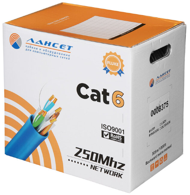 Кабель UTP4 LANSET ULTIMA Cat6 23AWG, INDOOR кор. 305м